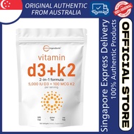 Vitamin D3 5,000 IU + K2 MK-7 100 mcg, 180 Softgels 2-in-1 Bone, Immune & Heart Support | Easy to Sw