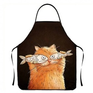 Funny Cat Apron, Artistic Fish Eye Cat Print Kitchen Bib, Novelty Cooking Gift for Cat Lovers, Uniqu