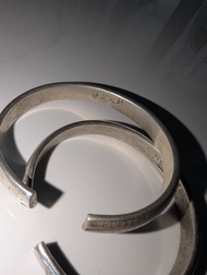 Pair of 2 Vintage Silver Copper Color Tone Bracelets with Engravings, possibly Buddhist sutra. Not m