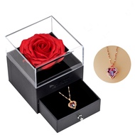 Topspot Selamanya Diawetkan Mawar Nyata Bunga Abadi Sayap Malaikat Cinta Hati Kalung dan Anting Perak/Emas Kalung Perhiasan Set Hadiah Ulang Tahun/Perhiasan Hari Valentine Hadiah untuk Wanita Ibu/Istri/Saudari/Sahabat Terbaik