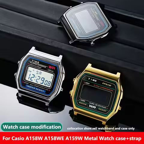 For Casio A158W A158WE A159W Metal Watch case+strap Modified accessories A158 A159 A168 Stainless st
