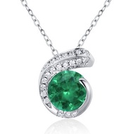 祖母綠鑽石C型項鍊-14k白金不規則頸鏈-簡約多層次吊墜-5月生日石