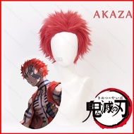NS Demon Slayer - Akaza Wigs Cosplay Prop Red Short Hair Anime Komaji Costume Hairpiece Fluffy Wig H