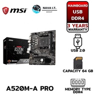 MSI A520M-A PRO MAINBOARD (เมนบอร์ด) AM4 AMD รับประกัน 3ปี