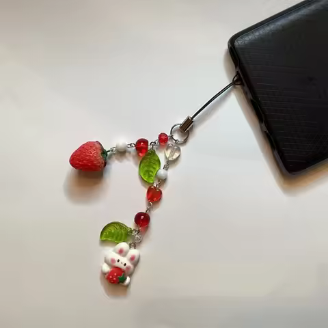 strawberry bunny phone charm pendant Y2K style
