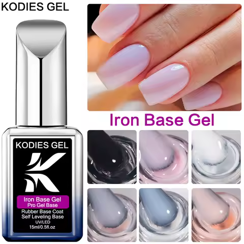 KODIES GEL Iron Rubber Base Gel Nail Polish 15ML Semi Permanent UV Base Coat Self Leveling Nude Colo