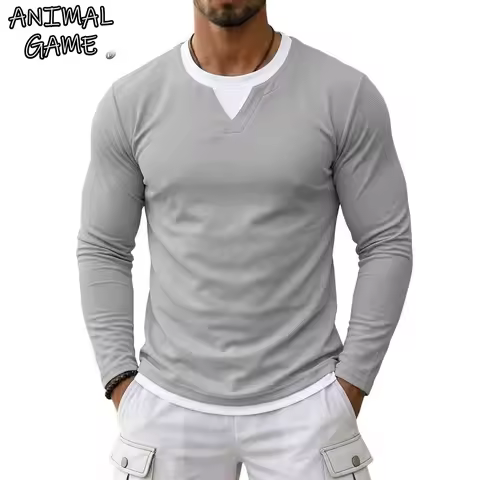 Luxury Long Sleeve T-shirts for Men Brands Casual Tshirt Waffle Neck Sweatshirt Breathable Soccer Je