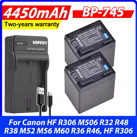 2Pcs BP-745 BP745 BP-727 BP727 Battery + USB Dual Charger for Canon HF R306 M506 R32 R48 R38 M52 M56