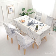 HY-# Dining Table Chair Covers Chair Cushion Suit Household Marble White2023Nordic Simple Coffee Table Tablecloth Chair