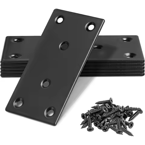 Flat Straight Brace Bracket, Black Flat Mending Plate Stainless Steel Fixing Corner Brace for Wood F