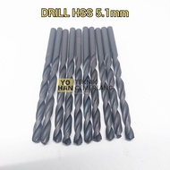 1 pcs Mata Bor Besi 5.1mm Drill Hss Untuk Tap M6 Baut 10