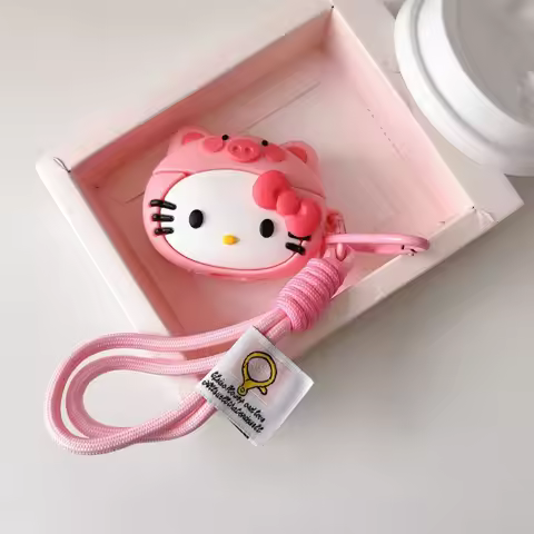 For Airpods Pro 3 Case 2025,Hello Kitty Pig For Airpods 4 3 2 1 Case,Soft 3D Cartoon Earphone Cover 