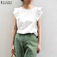 ZANZEA เสื้อแขนสั้นผู้หญิง เสื้อแฟชั่นผญ แขนแต่งระบาย สไตล์เกาหลี