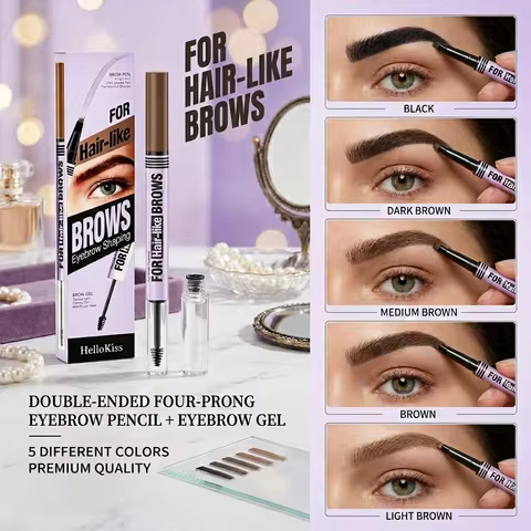 Waterproof Eyebrow Pencil 2in1 Liquid Gel Pen Long Lasting Cream Makeup Kit Four Claw Double End Nat