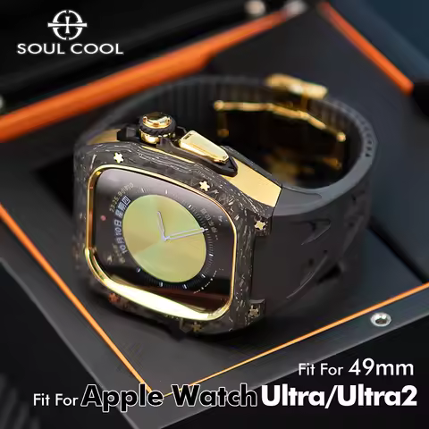 Soul Cool For Ultra 3/2 49mm iWatch Case, Luxury Carbon Fiber Modification Kit Mod Kit Fluororubber 