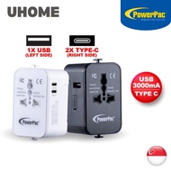 PowerPac Multi Travel Adapter With 1x USB + 2xType-C Charger US UK EU AU Adapter (PP7970)