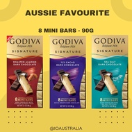 Godiva 8 Mini Chocolate Bar 90g Roasted Almond Dark / 72% Cocoa Dark / Sea Salt Dark Choc