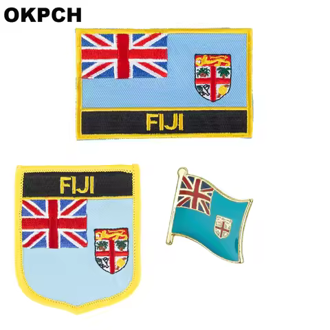Fiji National Flag Embroidered Iron on Patches for Clothing Metal badges PT0130-3