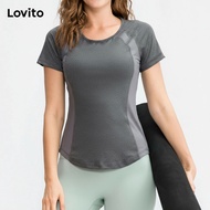 (trendy4)Lovito Sporty Plain Colorblock Sports T-Shirt for Women LNL95404