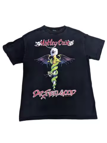 Harajuku Y2k Top Vintage Rock Tops Y2k Punk Print T Shirts 1990 Motley Crue Dr Feelgood Tour Band T 