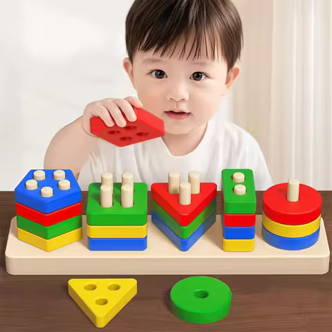 Montessori Toys Wooden Baby Stacking Toys Sensory Educational Shape Sorter Color Sorting Toys for 1 