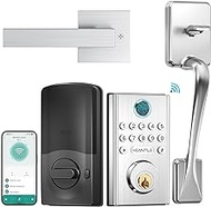 WiFi Smart Door Lock Set- HEANTLE Keyless Entry Door Lock with Handle Fingerprint Keypad Bluetooth Alexa Deadbolt Lockset Auto Lock App Remote Control