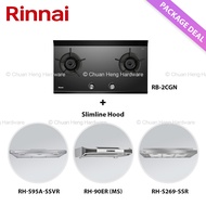Rinnai RB-2CGN 2 Burner Inner Flame Glass Hob + Slimline Hood (RH-S95A-SSVR, RH-90ER MS, RH-S269-SSR, RH-S309-GBR-T, RH-S329-PBR, RH-S3059-PBW, RH-S259-SSR-T) Package Deal