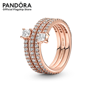 Pandora 14k Rose gold-plated ring with clear cubic zirconia เครื่องประดับ แหวน แหวนโรสโกลด์ สีโรสโกล