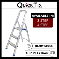 QuickFix 3 &amp; 4 Step Pedal Aluminium Ladder Folding Foldable Household Work Tangga Indoor Outdoor Light Weight Heavy Duty