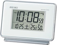 Seiko SQ767W SEIKO Clock Alarm Clock, Radio Controlled Digital, 2-Channel Alarm, Calendar, Temperature, Humidity, Display, White