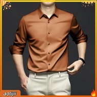 Men Stretch Shirt Men Business Shirt Mens Slim Fit Satin Shirt Turn-down Collar Cardigan for Busines