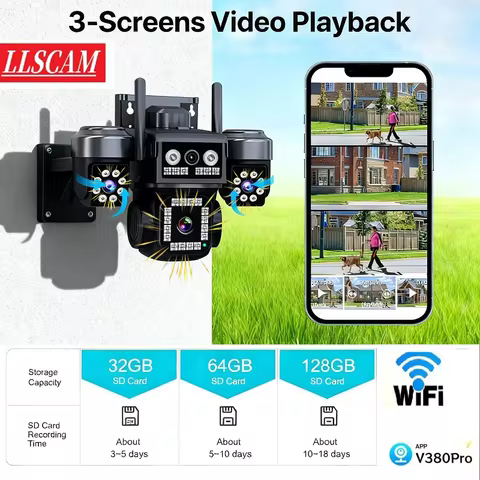 V380Pro 12MP Outdoor Surveillance Camera WiFi IP Camera Triple Lens Auto Tracking Security