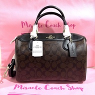 Coach แท้ มีตำหนิ ทรงหมอน 12 นิ้ว มีหมุดที่ฐาน ลดราคาล้าง stock COACH 31383 LARGE BENNETT SATCHEL IN SIGNATURE CANVAS Brown Clearance