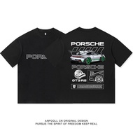 Porsche 911GT3RS Modified Culture RWB Sports Car Printed Cotton Top 280G Heavy Cotton Short Sleeve H