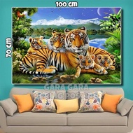 Tiger Family Poster Wall Display Tiger/ size 100x50cm 100x70cm 100x150cm 100x200cm + frame