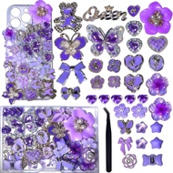 Junk Case Large Charm Kit Elegant Mystery Phone Case Charms dengan Kupu-kupu Berlian Imitasi Ungu, B