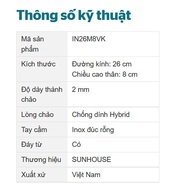 Chảo xào inox liền đáy Hybrid Sunhouse IN26M8VK/N28M8VK Công nghệ Hybrid vân đa chiều tiên tiến Inox