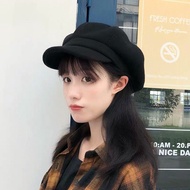 Beret cap woman Vintage casual Painter's beret Korean Soft and comfortable octagonal hat black fashi