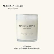 Maison Leah Wood Sage &amp; Sea Salt 100g Scented Candle Hand-poured USA Soy Scented Candle (Glass Jar w Cotton Wick Lilin)