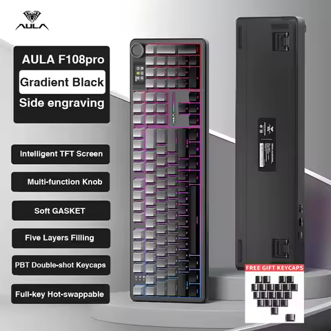 AULA F108 PRO/F108 Mechanical Keyboard Custom Wireless Bluetooth Gaming Keyboard with Screen Knob RG