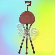 Tongkat duduk kursi lipat lansia sholat traveling haji brown