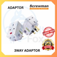 Screwman 3 Pin Plug 3 Way Multi Adaptor Full Copper with Sirim, Surge Protection Extension Plug Sock