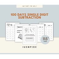IU9 - PDF/Softcopy 100 Days Single Digit Subtraction 115 Pages (7-9 Years)
