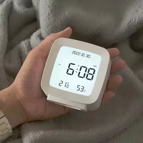1PC Digital Alarm Clock Temperature Humidity Calendar Week Backlight Desktop Electronic 12/24H LED C
