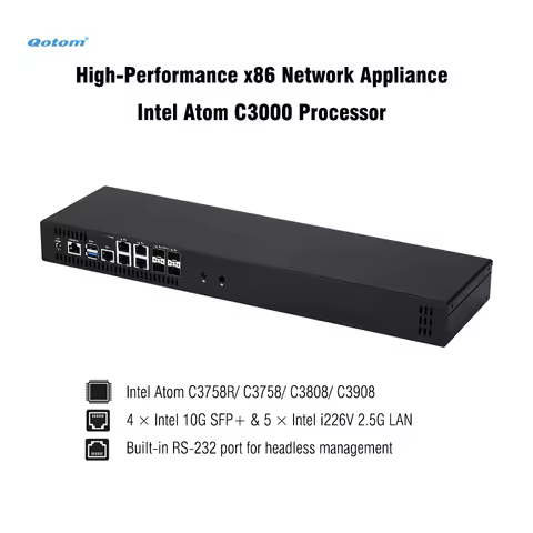 Q20300G9 1U Rack - Atom C3000 CPU, 4x 10G SFP+/ 5x 2.5G LAN, DDR4 RAM, Dual NVMe - PfSense/OPNsense 