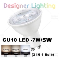 [3 Colour GU10 Bulb] 5w/7w 3 in 1 GU10 Bulb Led 7W/5W Bulb Daylight Coolwhite Warmwhite 3 Colour GU1