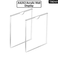 A3 A4 Wall Mounted Transparent Acrylic Display Slot Photo Certificate Poster Frame Sign Holder