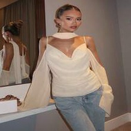 Elegant Solid Color Camisole Half-Sleeve Chiffon Top  New Year Clothesparty Topwomen's Blousescasual