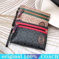 Coach men's logo handbag color matching striped clutch bag fashion sling bag 69213