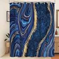 Marble Fabric Shower Curtain Navy Blue and Gold Marble Neutral Color Waterproof Bathroom Curtains Mo
